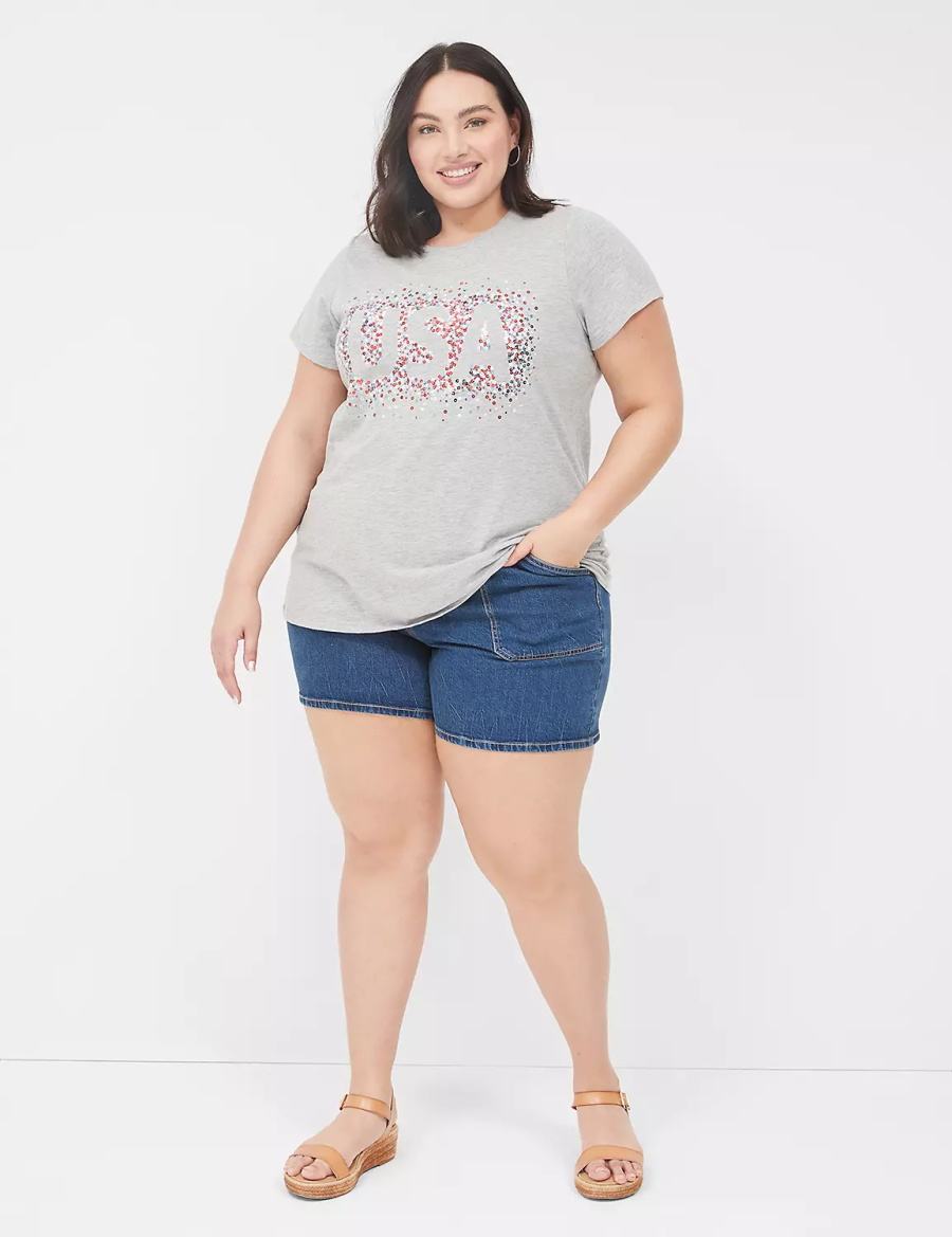 Lane Bryant Sequin USA Graphic Tee T-shirts Dames Lichtgrijs | PPE2614EC
