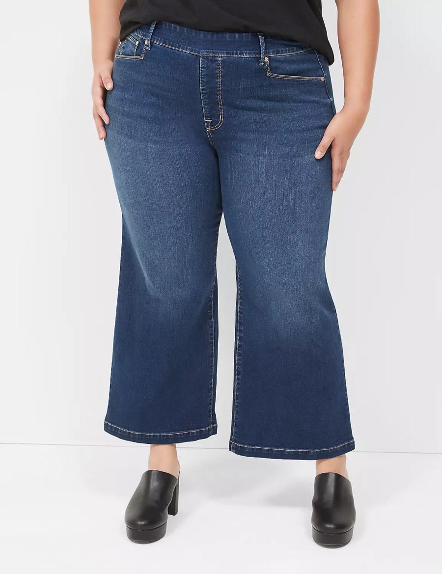 Lane Bryant Seven7 Pull-On Weekender Cropped With Embellished Pockets Jeans Dames Donkerblauw | LTU8017WM