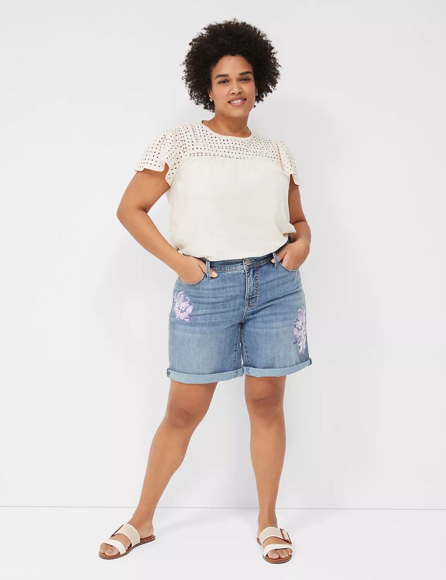 Lane Bryant Seven7 Weekender Jean With Painted Details Korte Broek Dames Donkerblauw | WBP2386MP