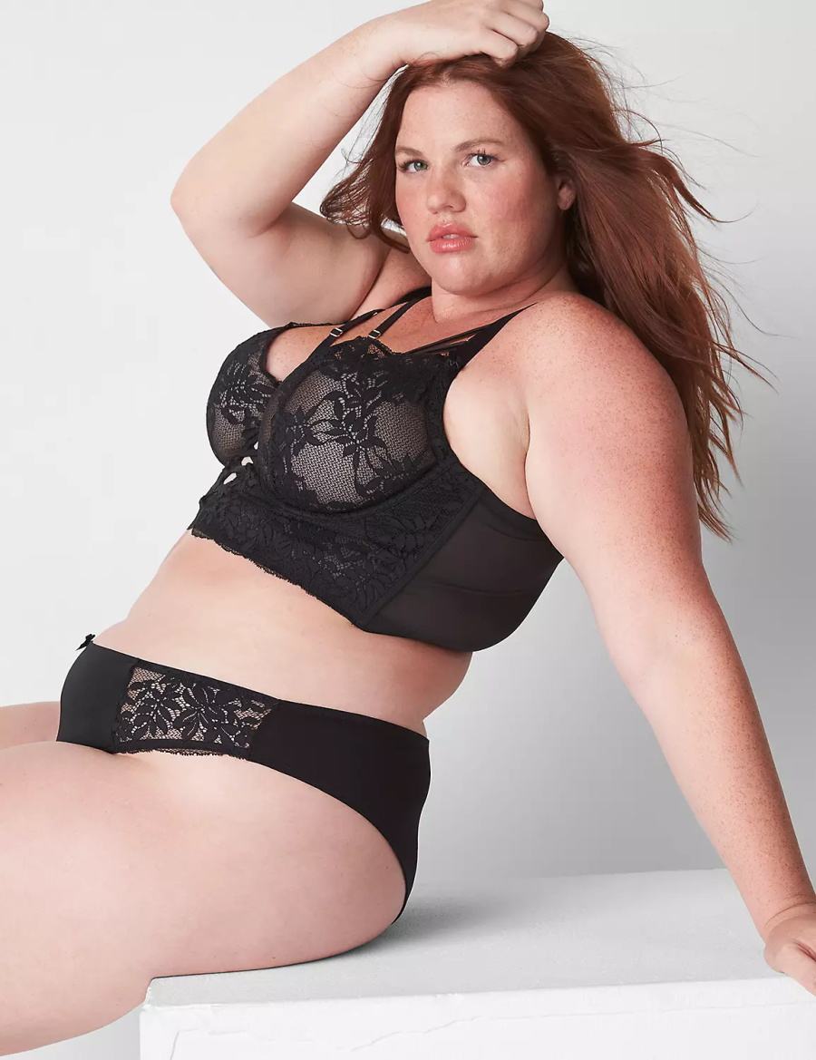 Lane Bryant Sheer Lace Unlined Longline Balconette BH Dames Zwart | YLT1312FS