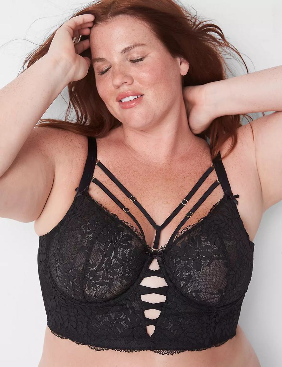 Lane Bryant Sheer Lace Unlined Longline Balconette BH Dames Zwart | YLT1312FS