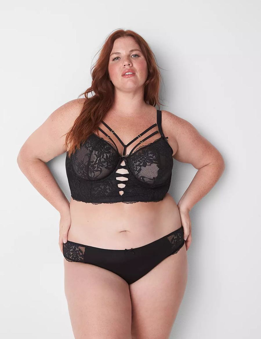 Lane Bryant Sheer Lace Unlined Longline Balconette BH Dames Zwart | YLT1312FS
