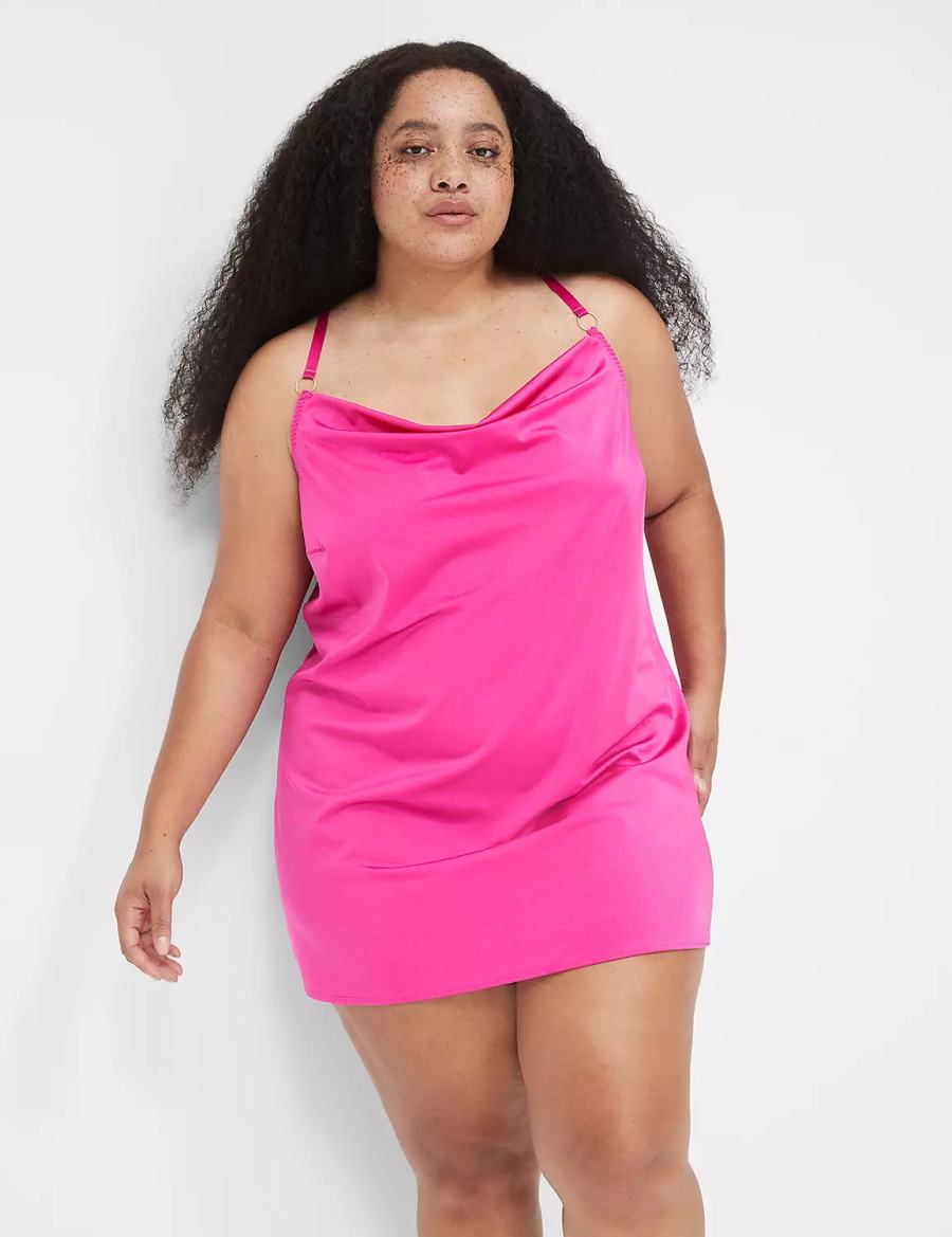 Lane Bryant Shimmer Cowlneck Slip Jurk Dames Donkerfuchsie | DNS1348FB