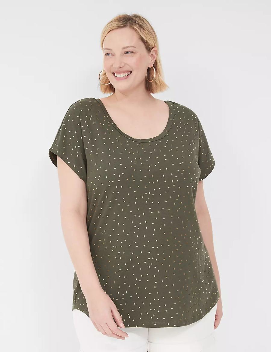 Lane Bryant Shimmer Foil Strappy-Back Tee T-shirts Dames Groen | WGG6716XW