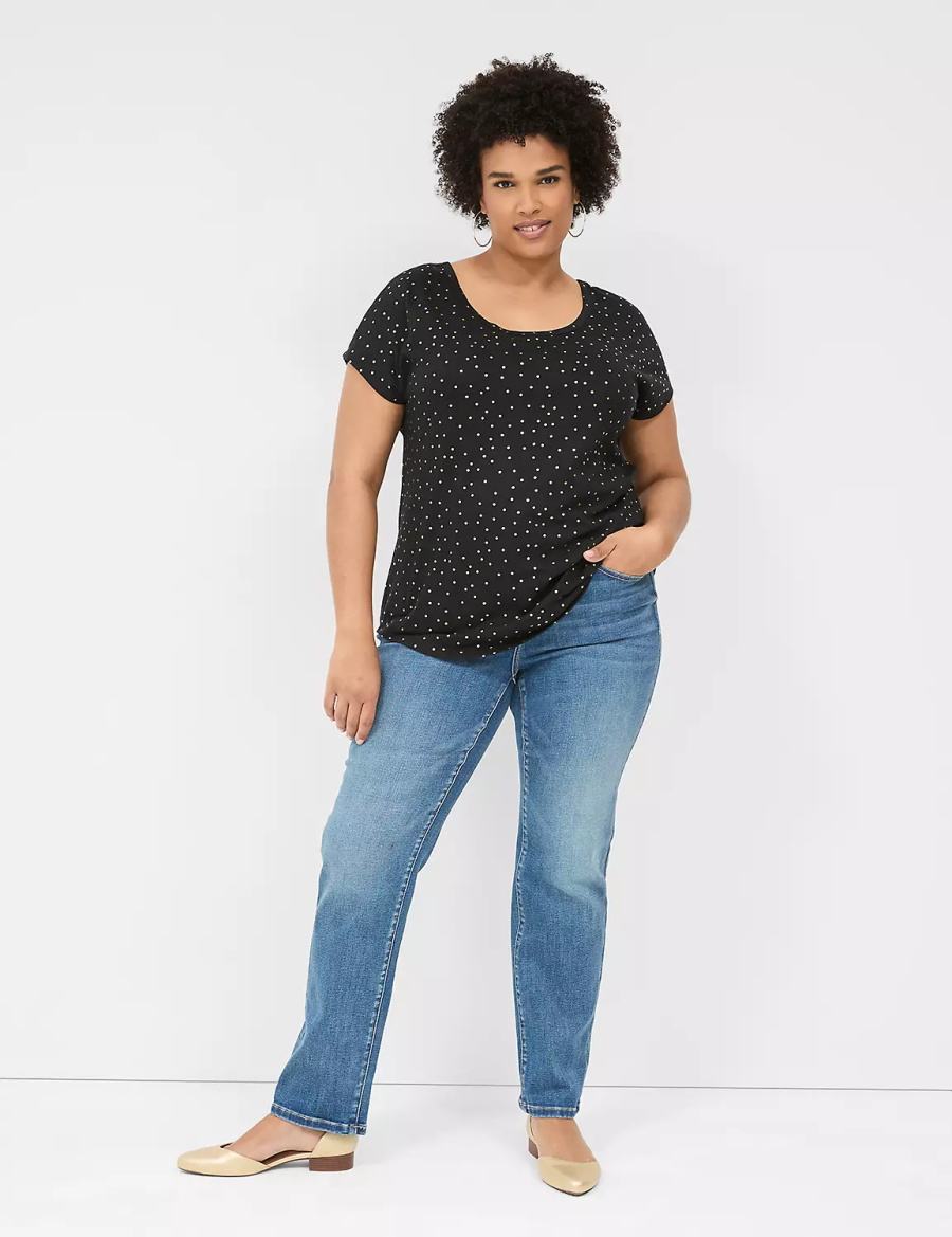Lane Bryant Shimmer Foil Strappy-Back Tee T-shirts Dames Zwart | ECW8250GM