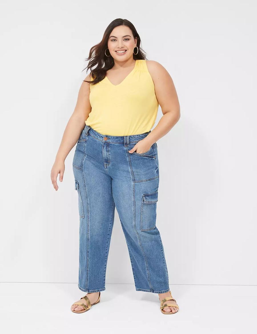 Lane Bryant Shirred-Shoulder V-Neck Tanktop Dames Geel | ZYM3965NV