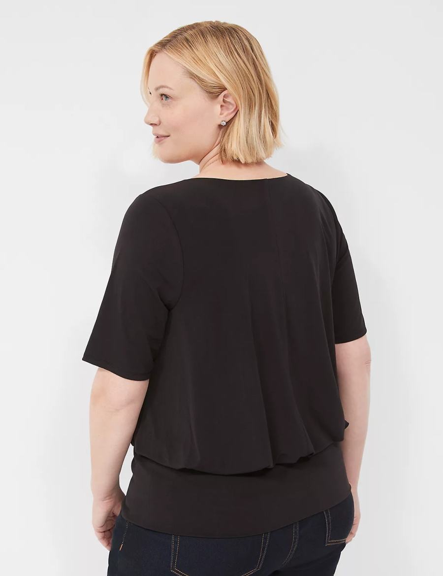 Lane Bryant Short-Sleeve Banded-Bottom Top T-shirts Dames Zwart | FHF3643JN