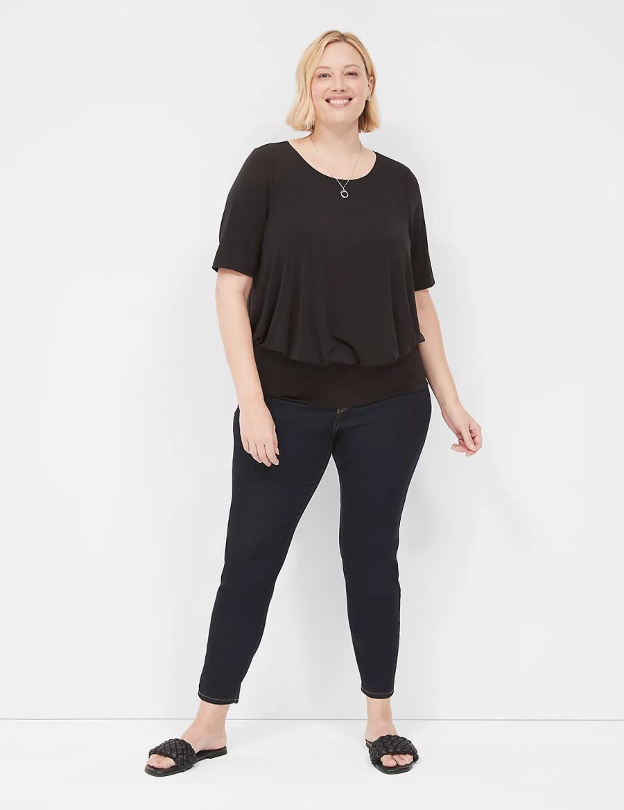 Lane Bryant Short-Sleeve Banded-Bottom Top T-shirts Dames Zwart | FHF3643JN