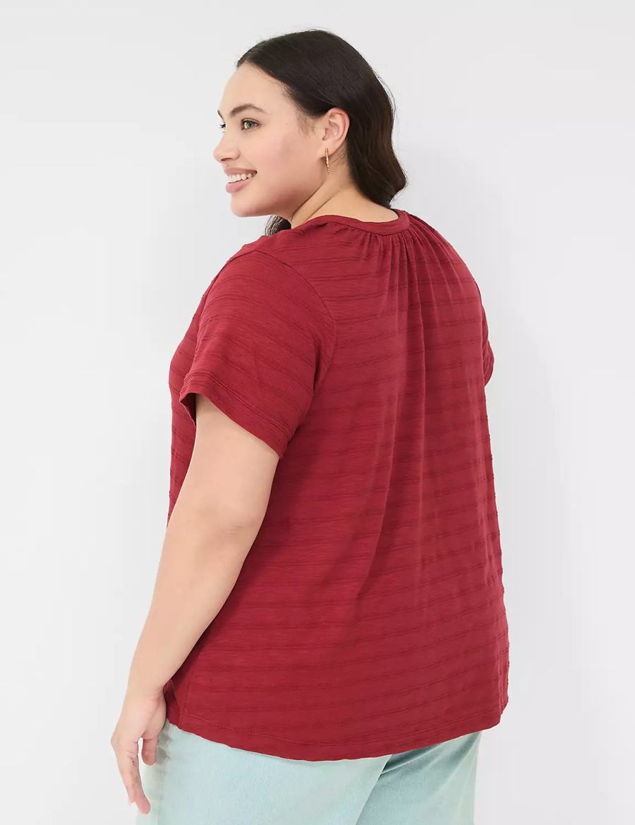Lane Bryant Short-Sleeve Button-Down Top T-shirts Dames Dieprood | HMF9759TX