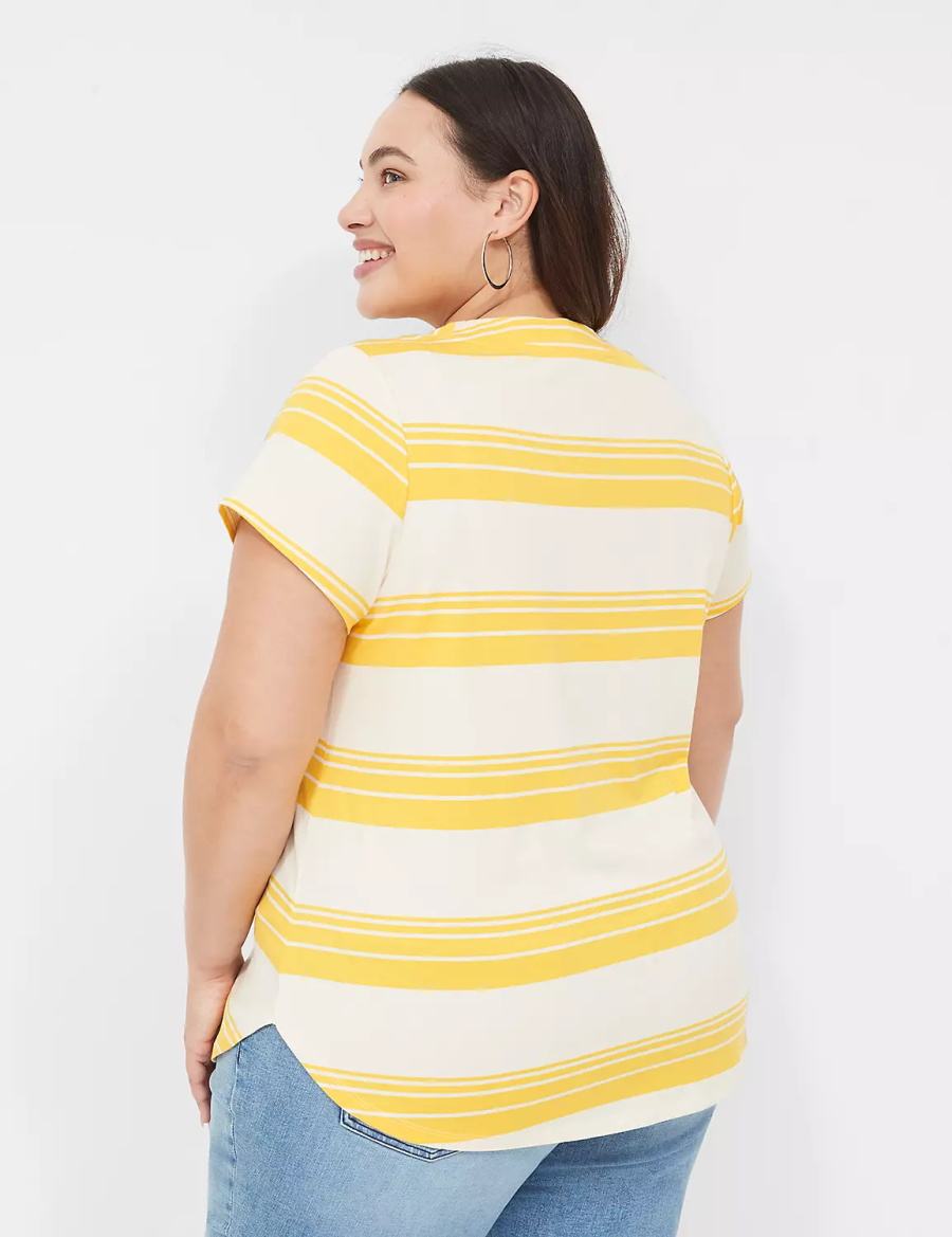 Lane Bryant Short Sleeve V-Neck Top T-shirts Dames Geel Strepen | DWC8460ST