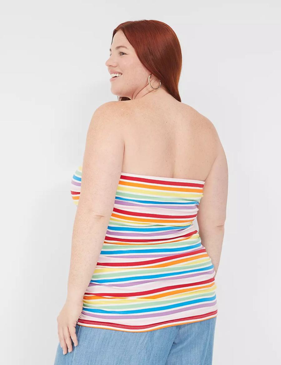 Lane Bryant Side-Ruched Tube Top With Shelf-Bra Tanktop Dames Gekleurd Strepen | QTF4822EH