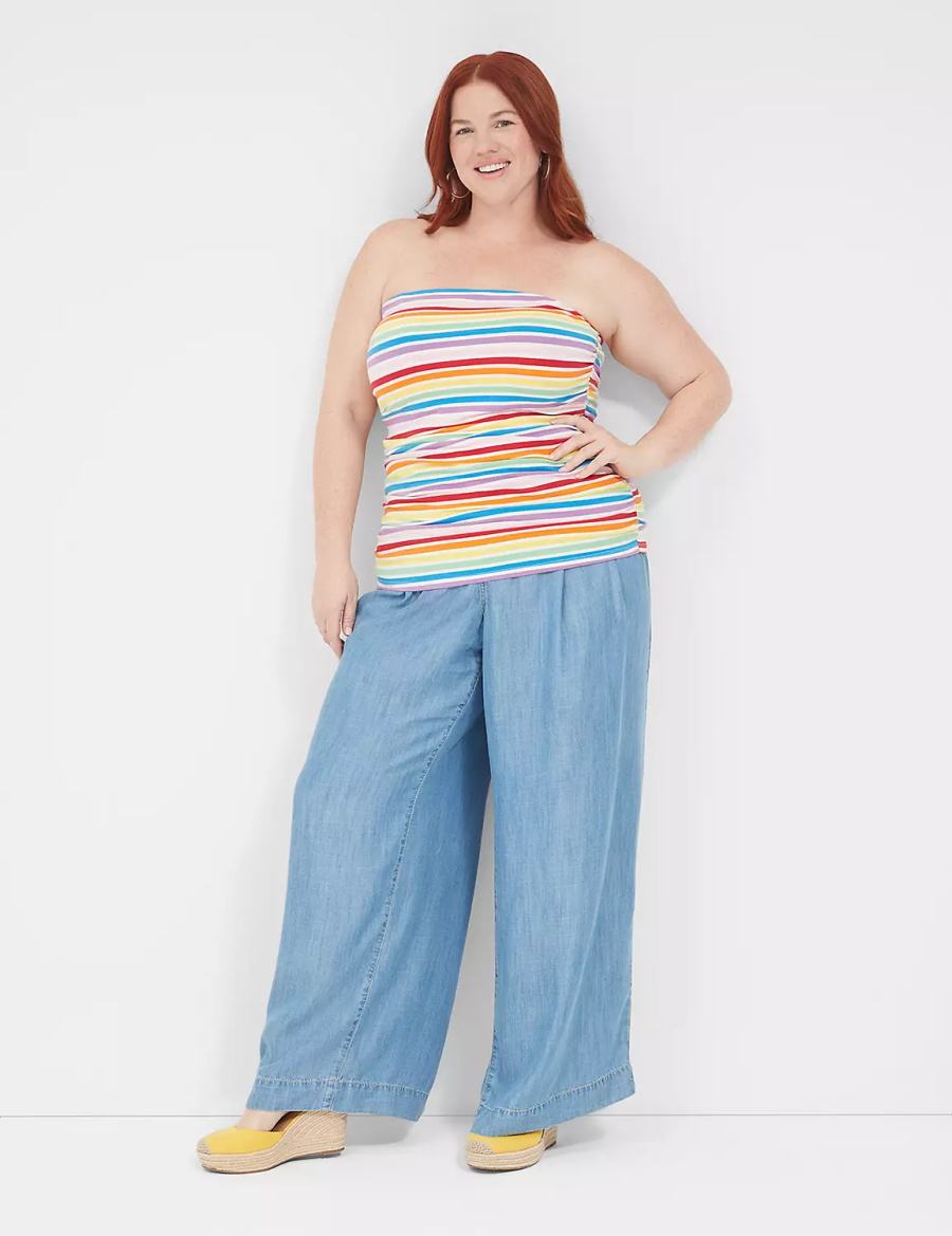 Lane Bryant Side-Ruched Tube Top With Shelf-Bra Tanktop Dames Gekleurd Strepen | QTF4822EH