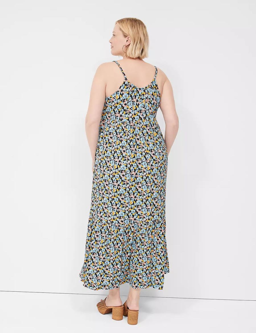 Lane Bryant Sleeveless V-Neck Tiered Casual Jurk Dames Blauw Gekleurd | HIR5840ZS