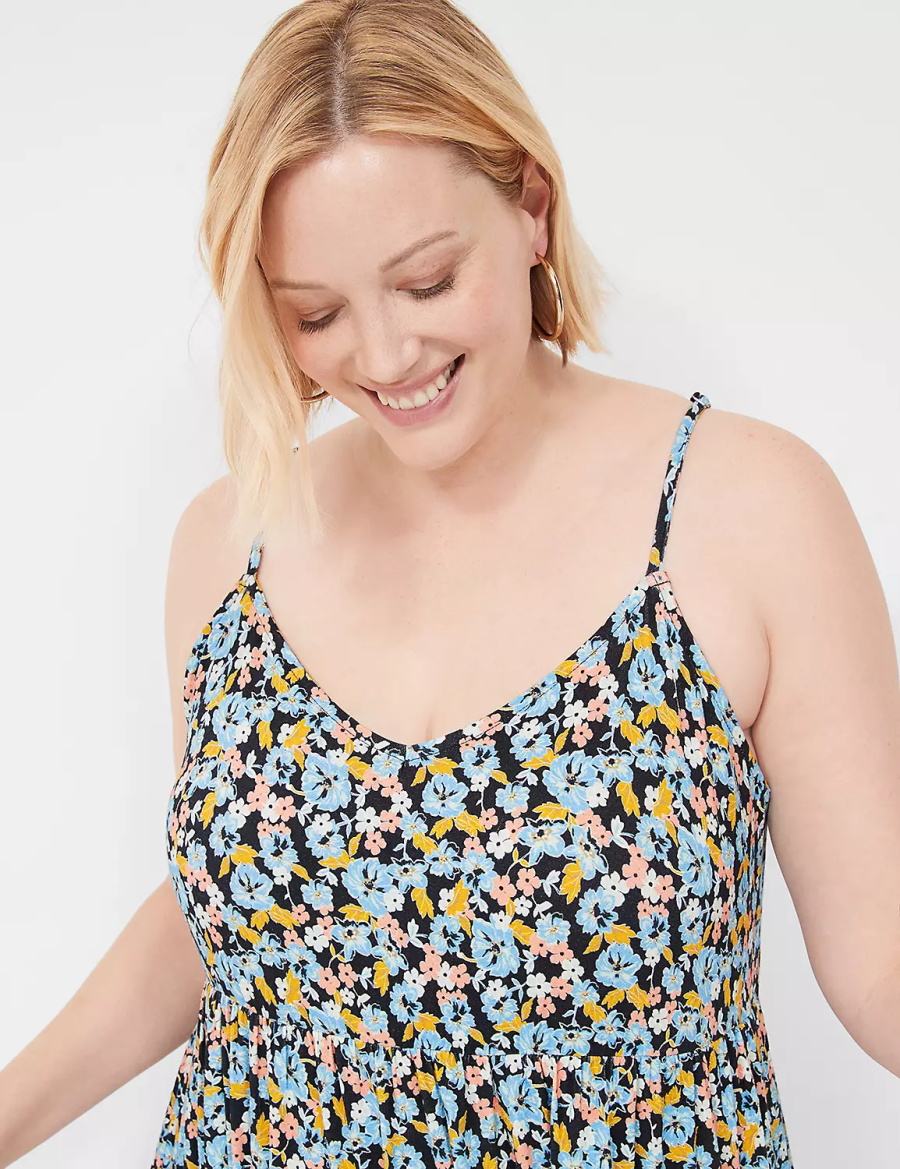 Lane Bryant Sleeveless V-Neck Tiered Casual Jurk Dames Blauw Gekleurd | HIR5840ZS