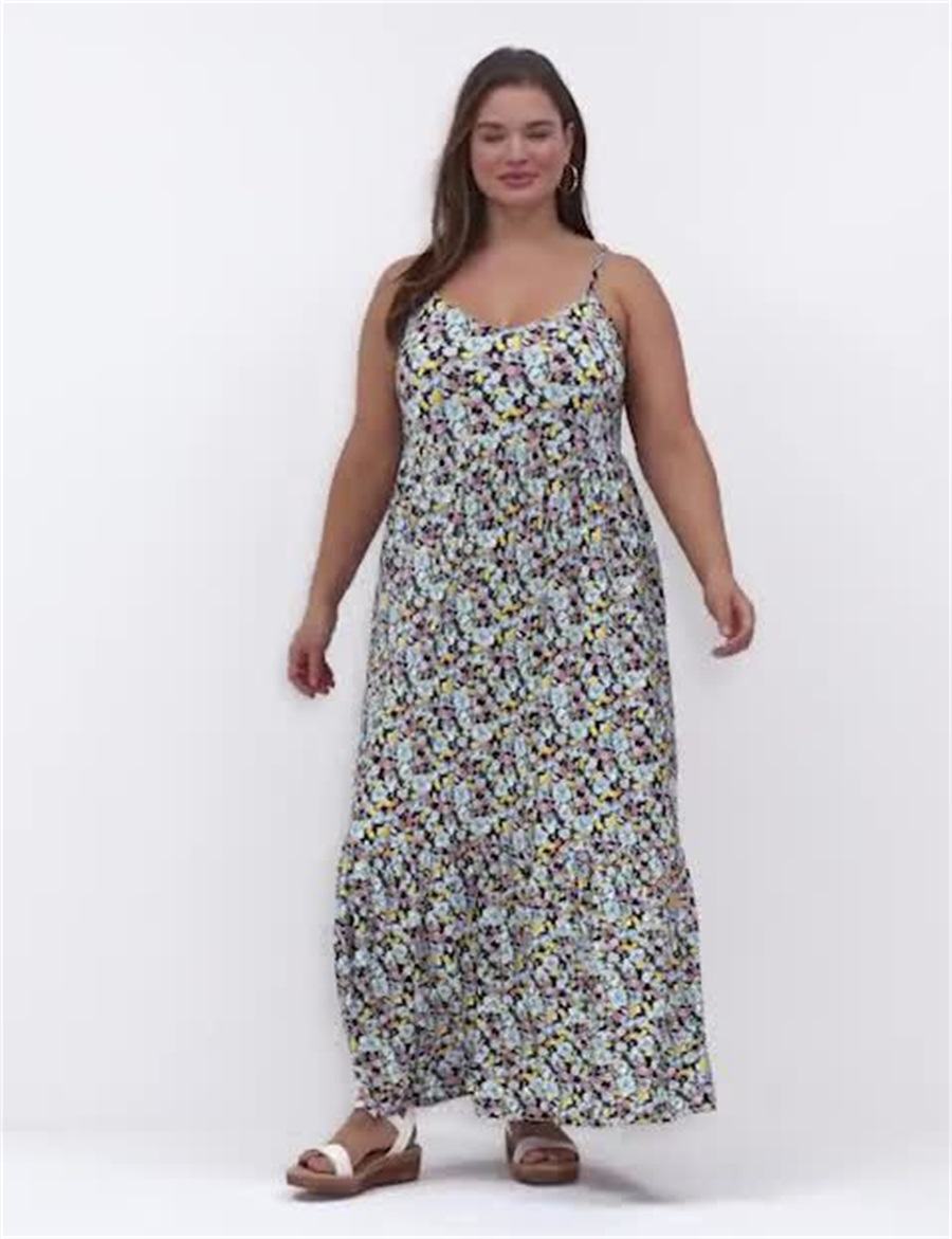 Lane Bryant Sleeveless V-Neck Tiered Casual Jurk Dames Blauw Gekleurd | HIR5840ZS