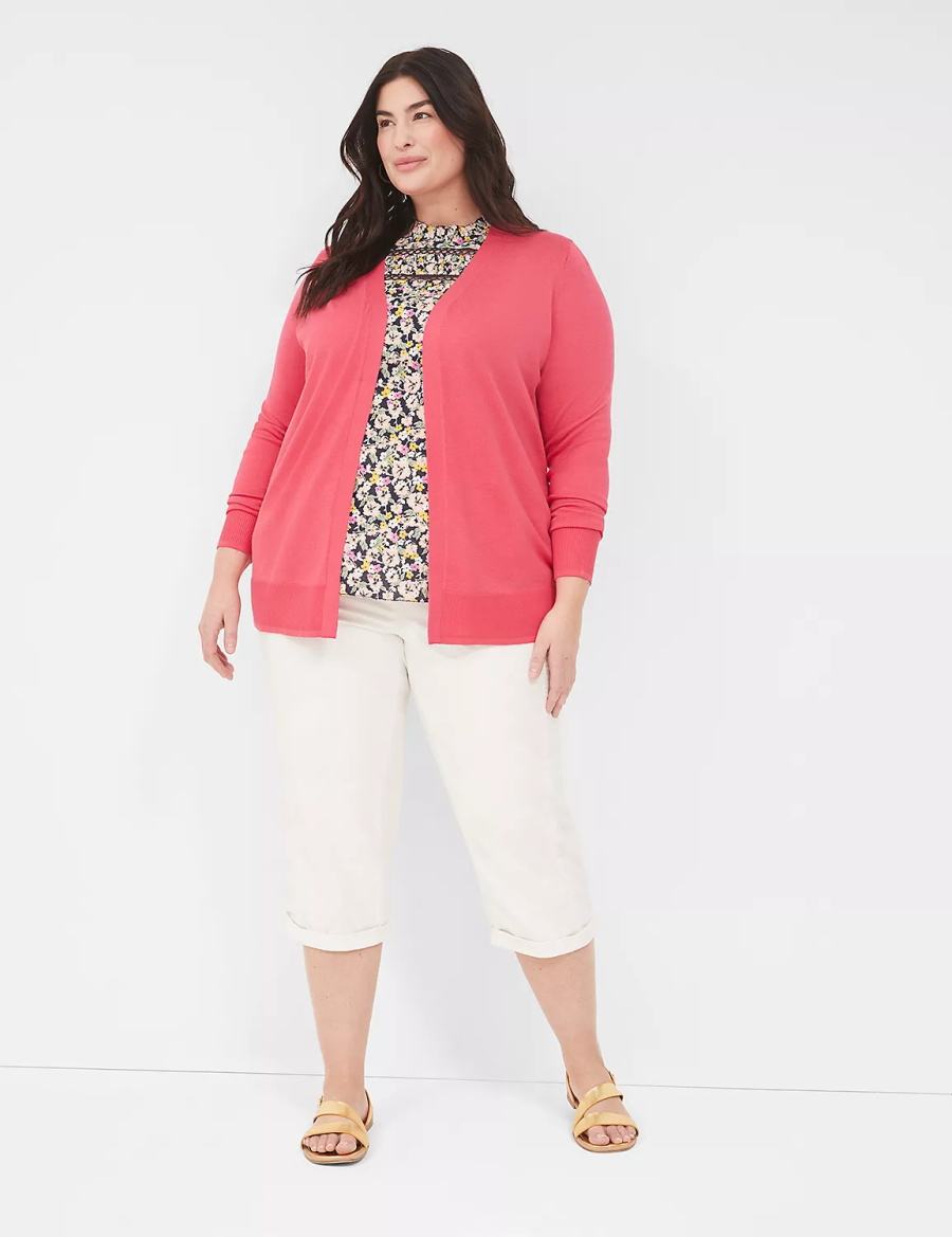 Lane Bryant Slub Pull-On Crop Broek Dames Wit Roze | XKU1052MG