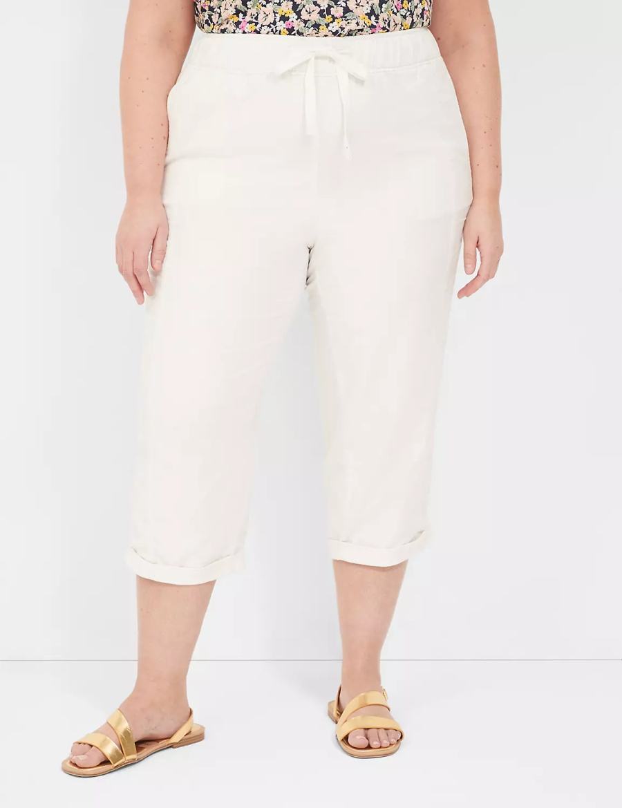Lane Bryant Slub Pull-On Crop Broek Dames Wit Roze | XKU1052MG