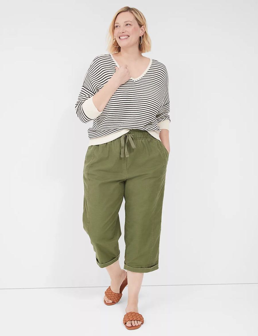 Lane Bryant Slub Pull-On Crop Broek Dames Groen | VYD9469DV