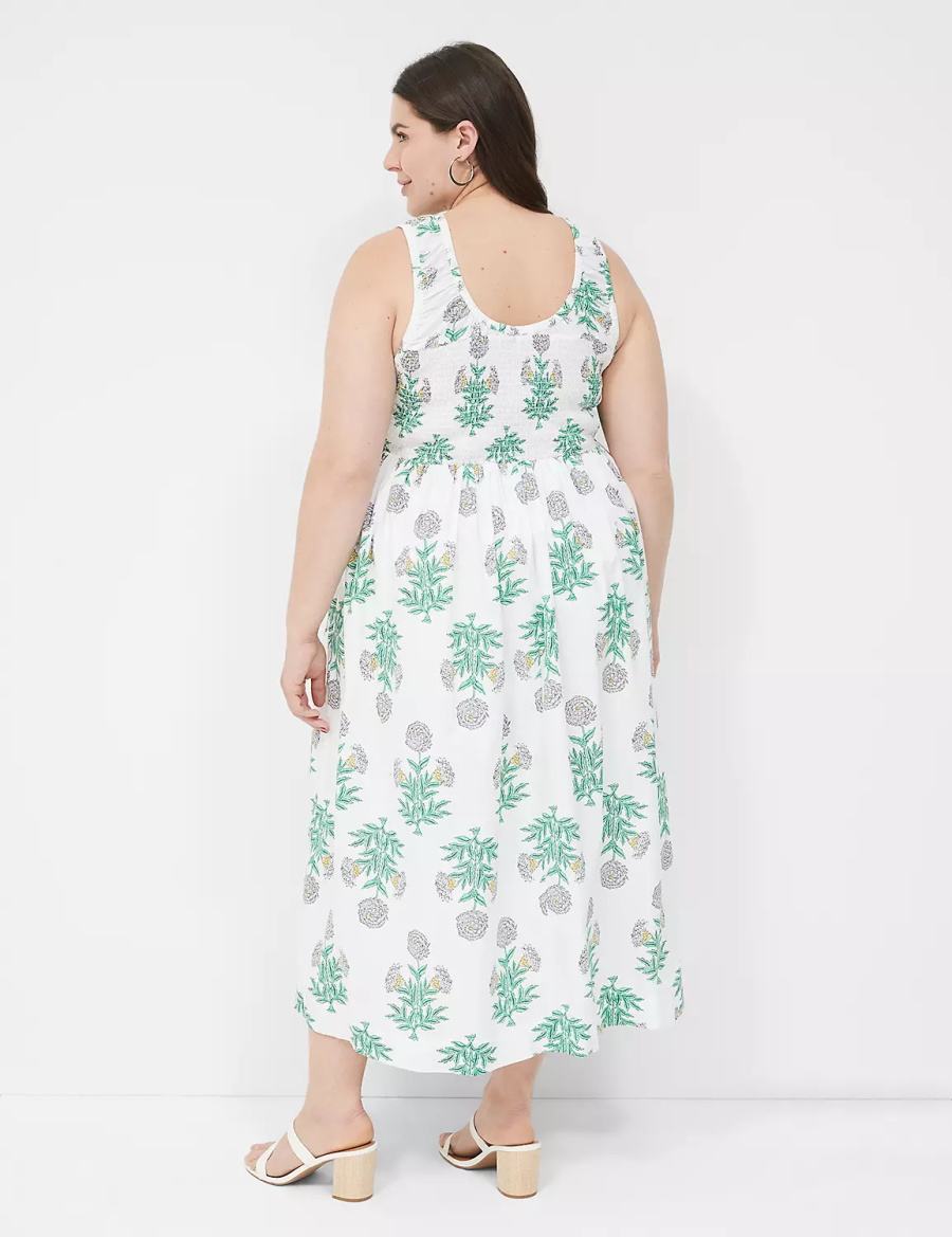 Lane Bryant Smocked-Bodice Midi-jurk Dames Wit Groen | PTJ6711QP