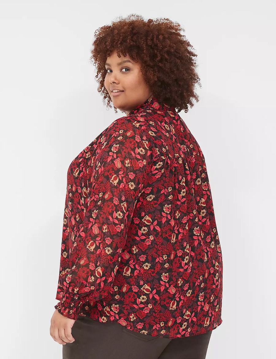 Lane Bryant Smocked-Shoulder Popover Blouse Dames Rood | LDJ9368UU