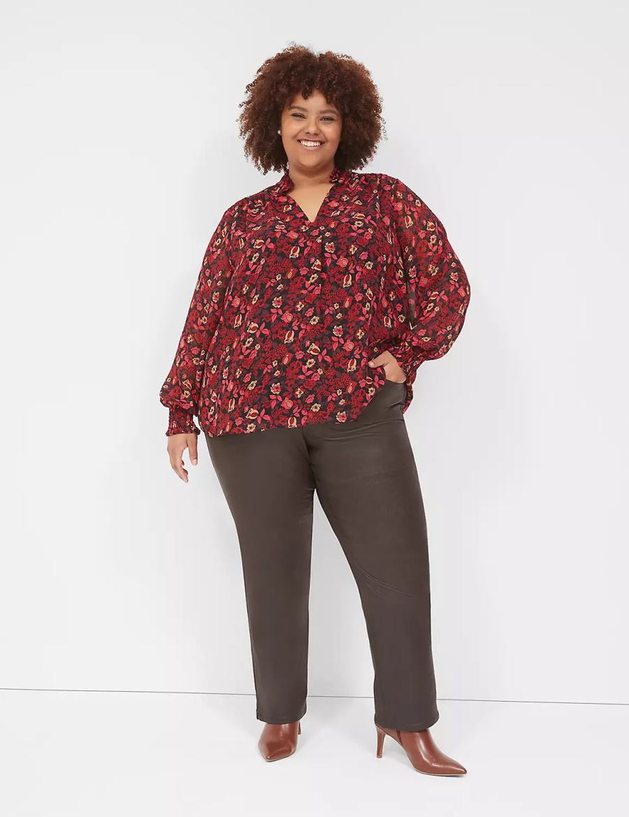 Lane Bryant Smocked-Shoulder Popover Blouse Dames Rood | LDJ9368UU