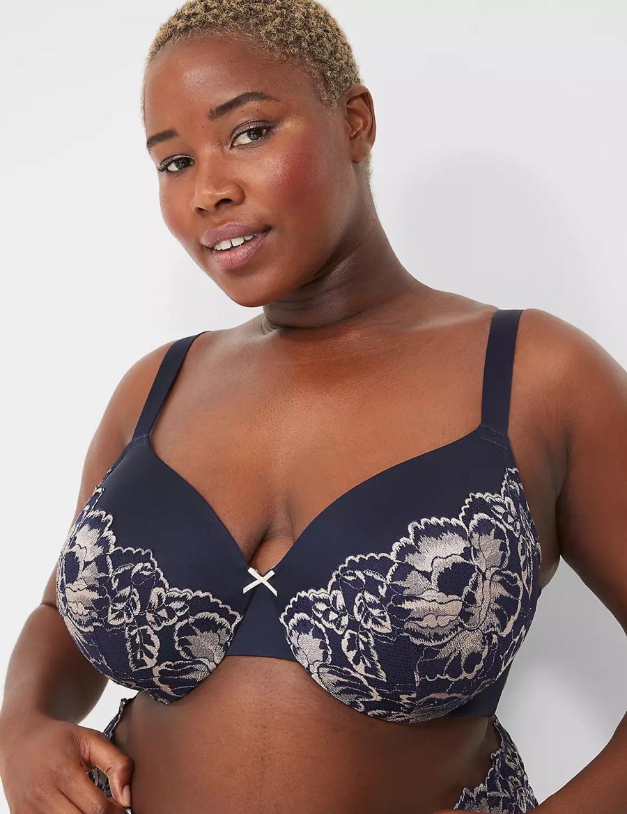 Lane Bryant Smooth Lightly Lined Full Coverage With Lace Bralettes Dames Blauw | LRN4253OU