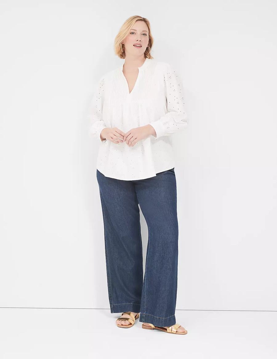 Lane Bryant Split-Neck Eyelet & Knit Blouse Dames Wit | PGW4698RX