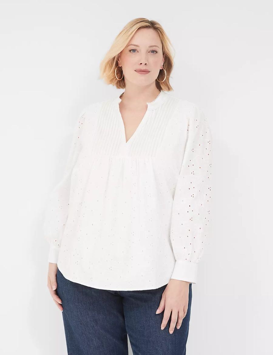 Lane Bryant Split-Neck Eyelet & Knit Blouse Dames Wit | PGW4698RX