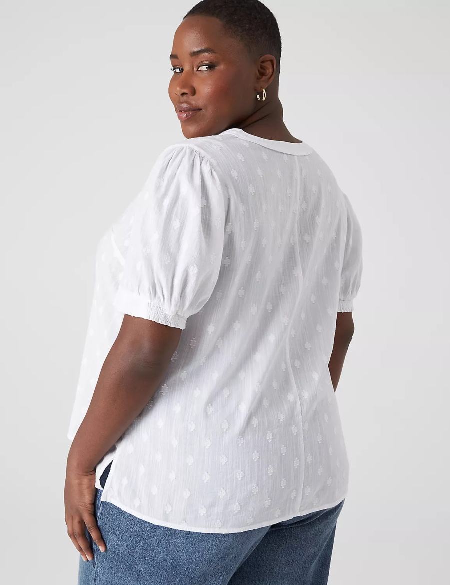Lane Bryant Split-Neck Jacquard Popover Blouse Dames Wit | OSQ1515RU