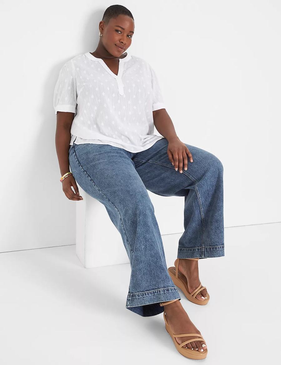 Lane Bryant Split-Neck Jacquard Popover Blouse Dames Wit | OSQ1515RU