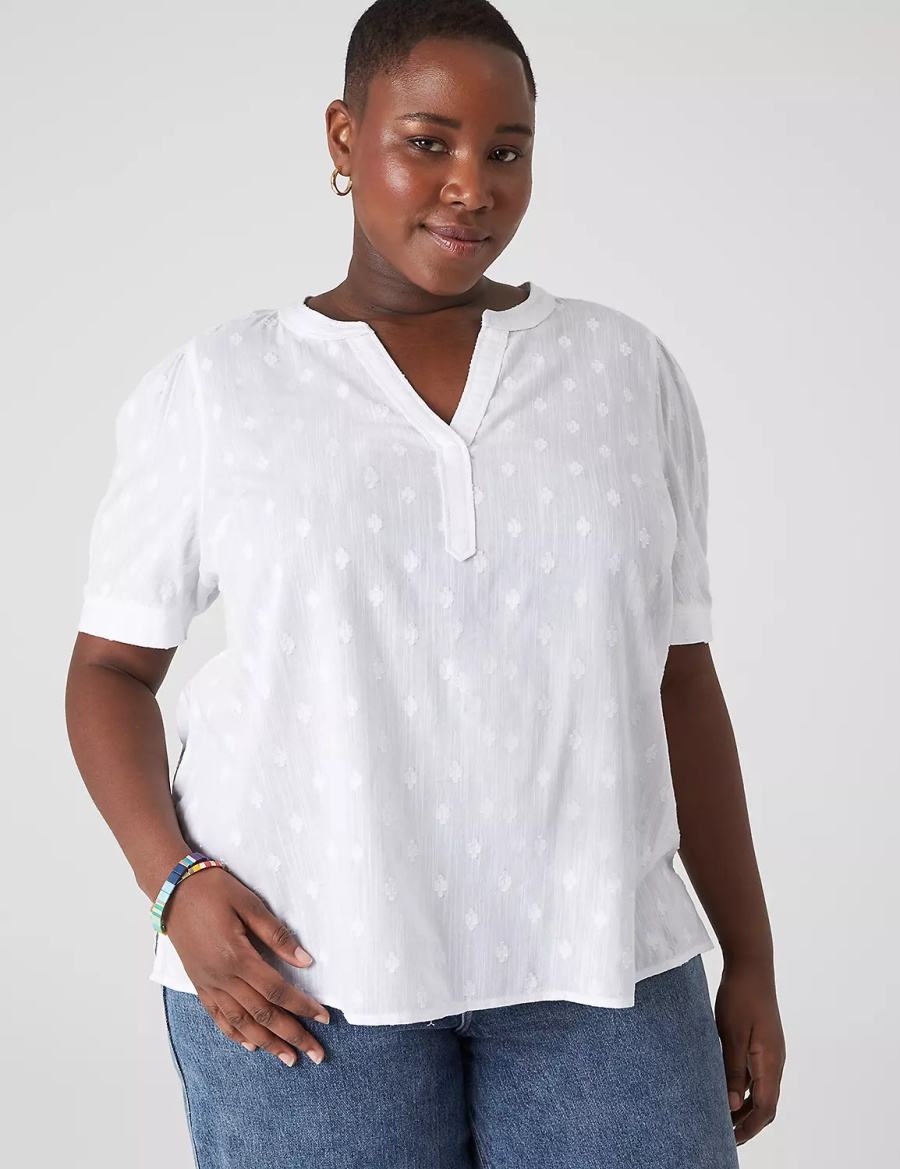 Lane Bryant Split-Neck Jacquard Popover Blouse Dames Wit | OSQ1515RU