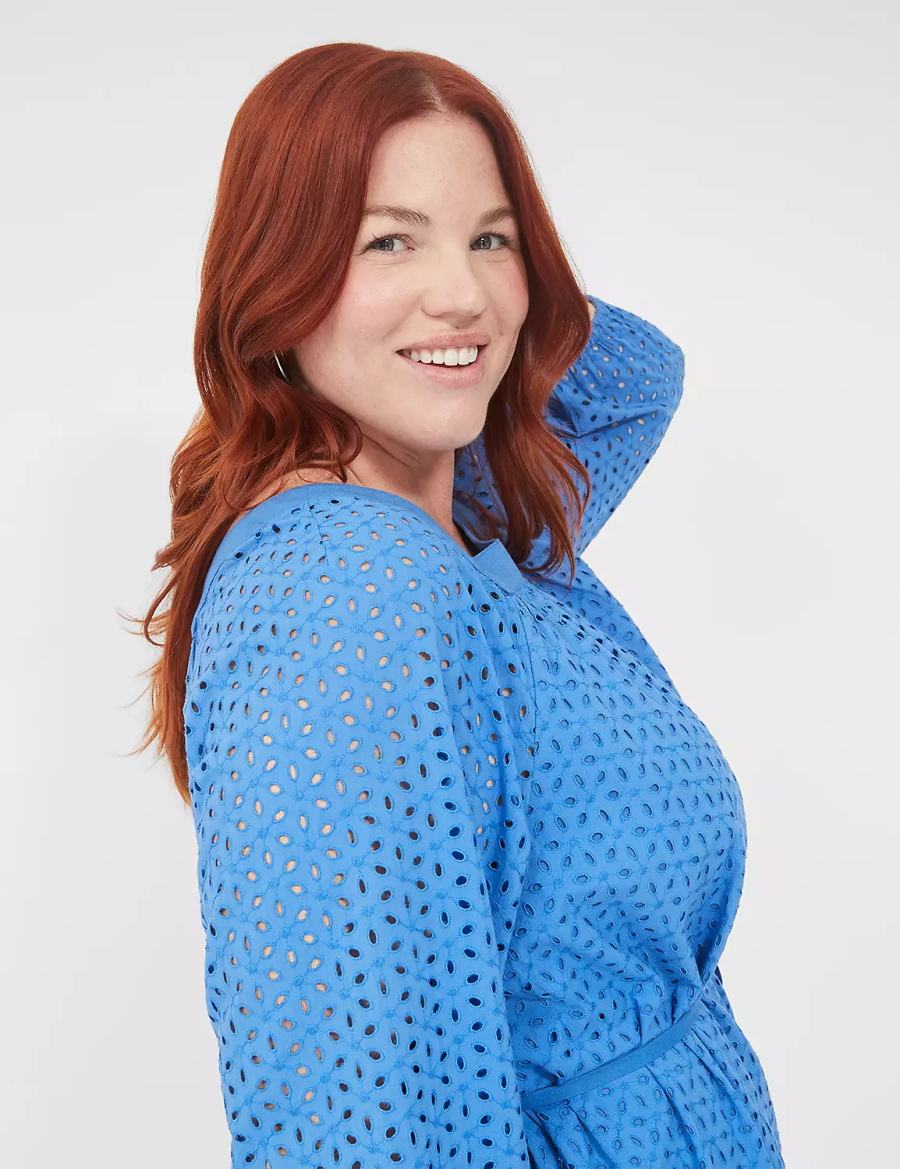 Lane Bryant Square-Neck Eyelet Short Korte Jurk Dames Blauw | IRN5224BV