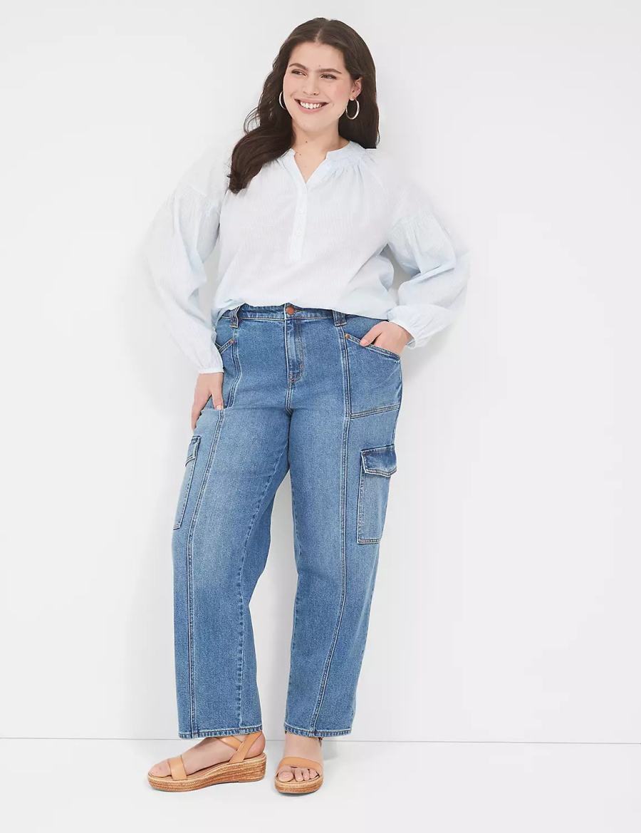 Lane Bryant Straight Cargo Jeans Dames Blauw | HGS501EU