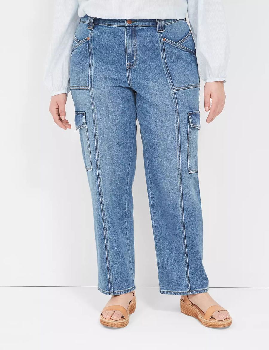 Lane Bryant Straight Cargo Jeans Dames Blauw | HGS501EU