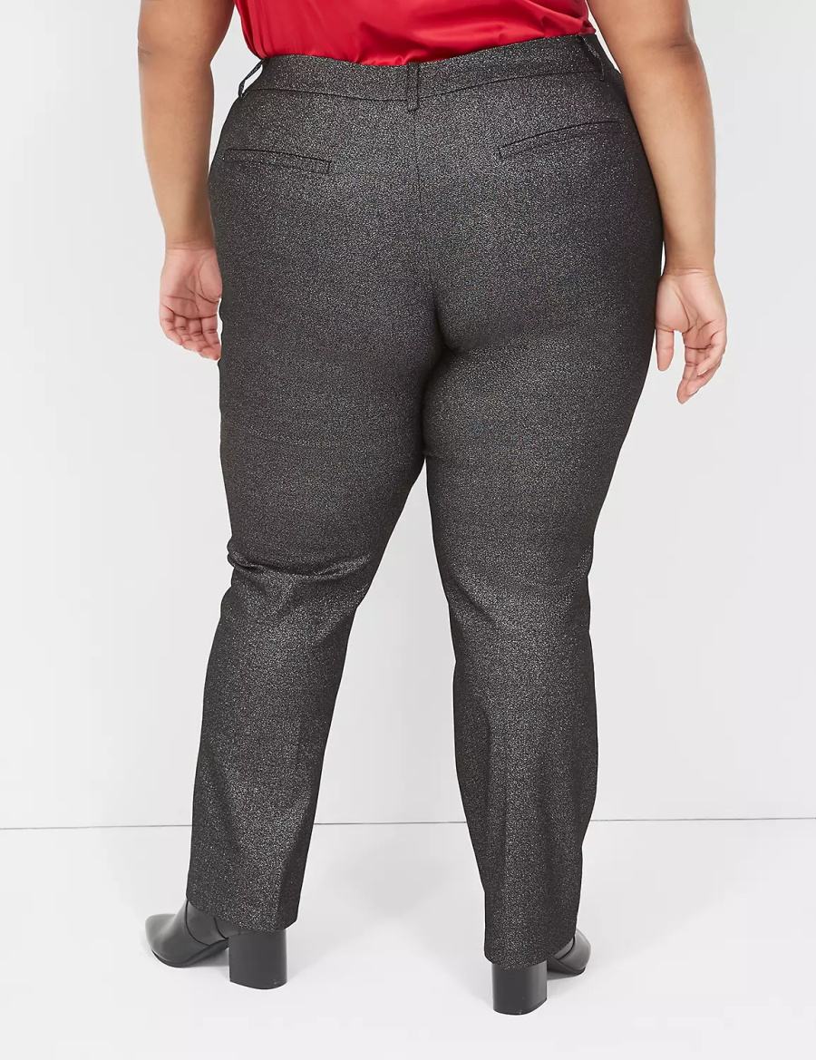 Lane Bryant Straight Leg 4-Season Shimmer Broek Dames Zwart Zilver | IHH9834ND