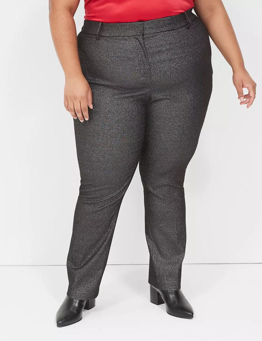 Lane Bryant Straight Leg 4-Season Shimmer Broek Dames Zwart Zilver | IHH9834ND