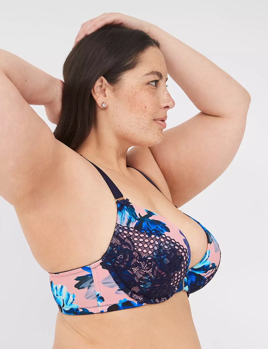 Lane Bryant Strappy-Back Boost Plunge Front-Close Bralettes Dames Roze Blauw Gekleurd | FPW601IQ