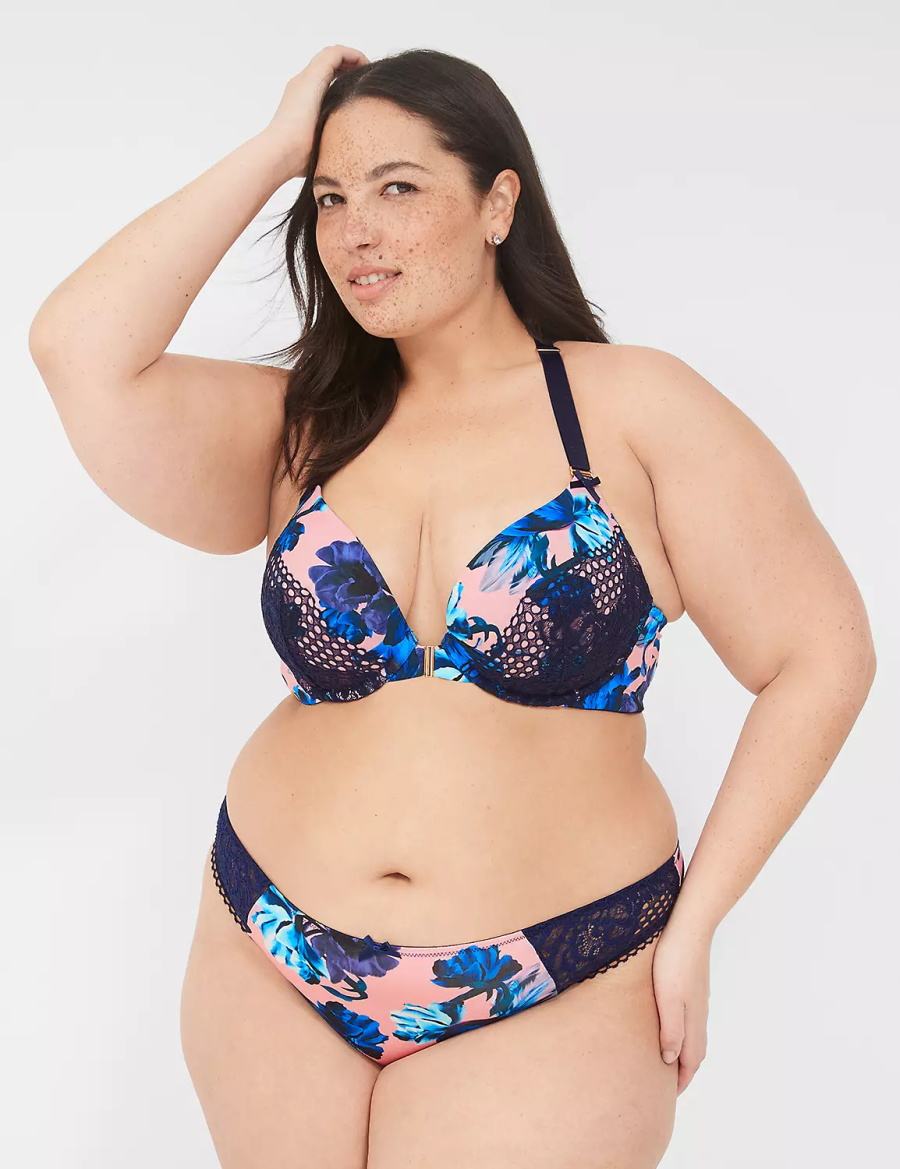 Lane Bryant Strappy-Back Boost Plunge Front-Close Bralettes Dames Roze Blauw Gekleurd | FPW601IQ