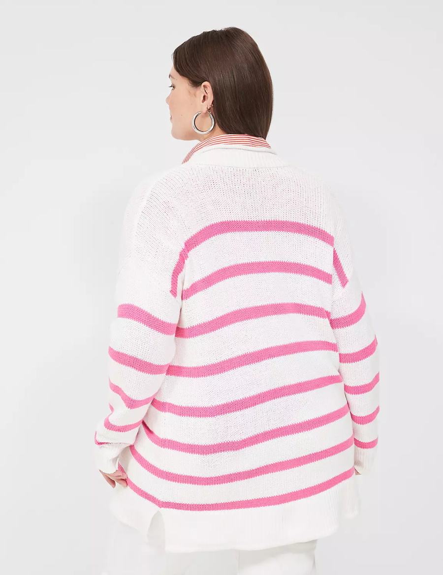 Lane Bryant Striped Open-Front Cardigan Dames Roze Wit Strepen | RIW5567HO