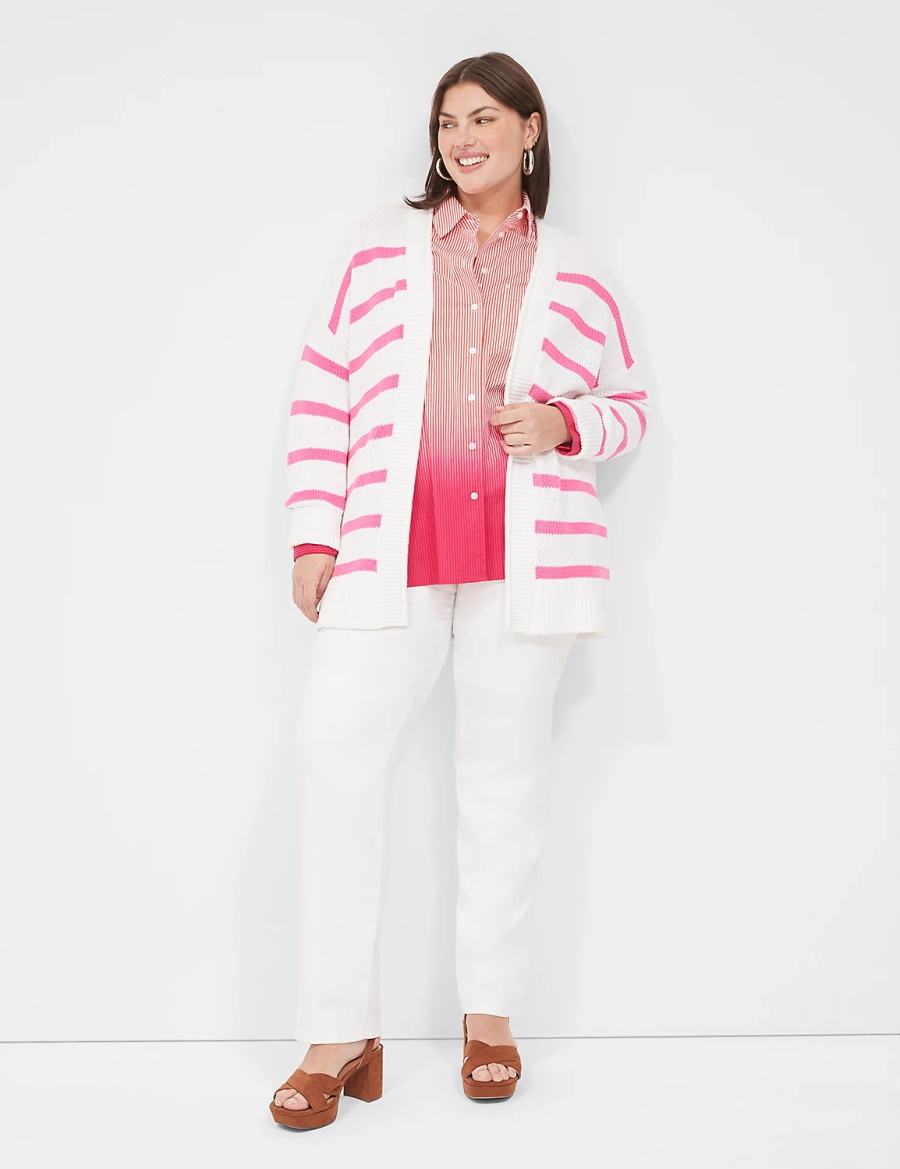 Lane Bryant Striped Open-Front Cardigan Dames Roze Wit Strepen | RIW5567HO