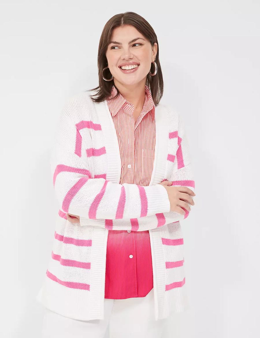 Lane Bryant Striped Open-Front Cardigan Dames Roze Wit Strepen | RIW5567HO
