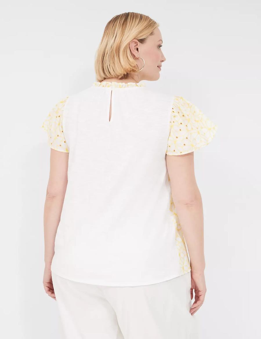 Lane Bryant Subtle Swing Cap-Sleeve Eyelet & Knit Top T-shirts Dames Geel | UNQ6293EY