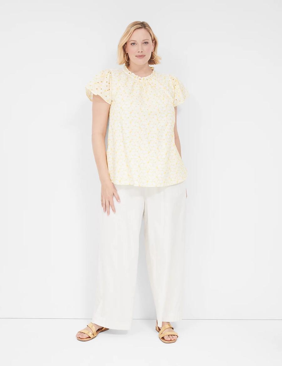 Lane Bryant Subtle Swing Cap-Sleeve Eyelet & Knit Top T-shirts Dames Geel | UNQ6293EY