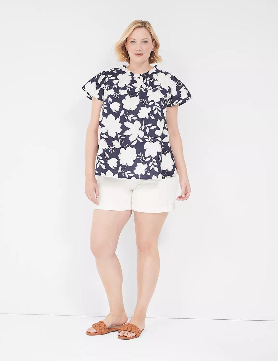 Lane Bryant Subtle Swing Cap-Sleeve Woven & Knit Top T-shirts Dames Donkerblauw Wit | VNP4658QB