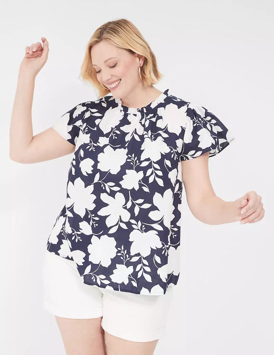 Lane Bryant Subtle Swing Cap-Sleeve Woven & Knit Top T-shirts Dames Donkerblauw Wit | VNP4658QB