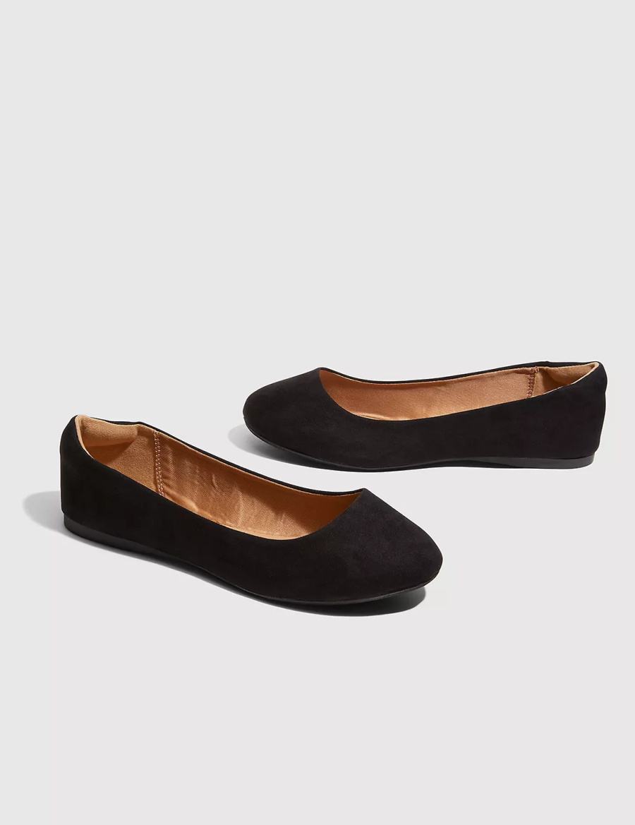 Lane Bryant Suede Black Round Toe Ballerinas Dames Zwart | NBH9214ON