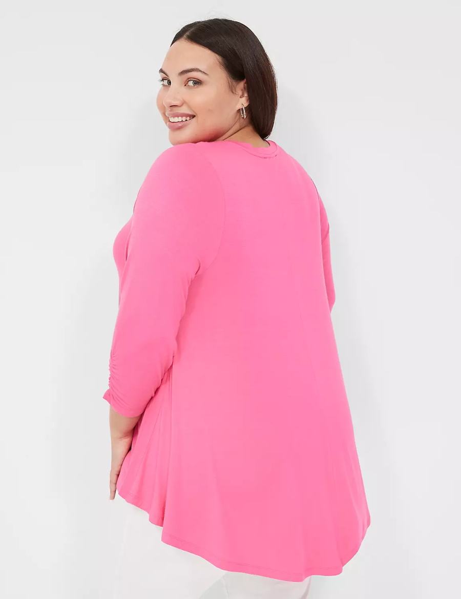 Lane Bryant Swing 3/4 Ruched-Sleeve Top T-shirts Dames Fuchsie | ONZ230EE
