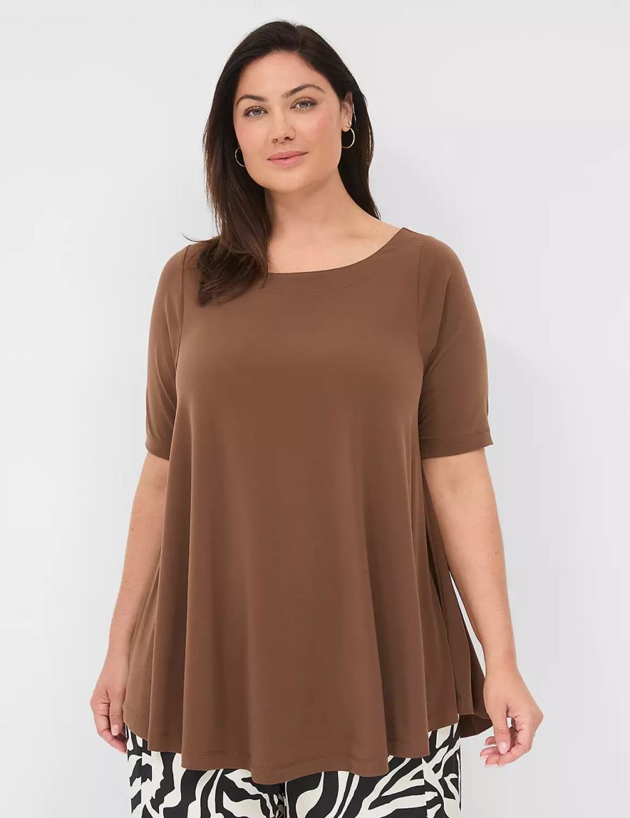 Lane Bryant Swing Boatneck Top T-shirts Dames Bruin | KNA856MT