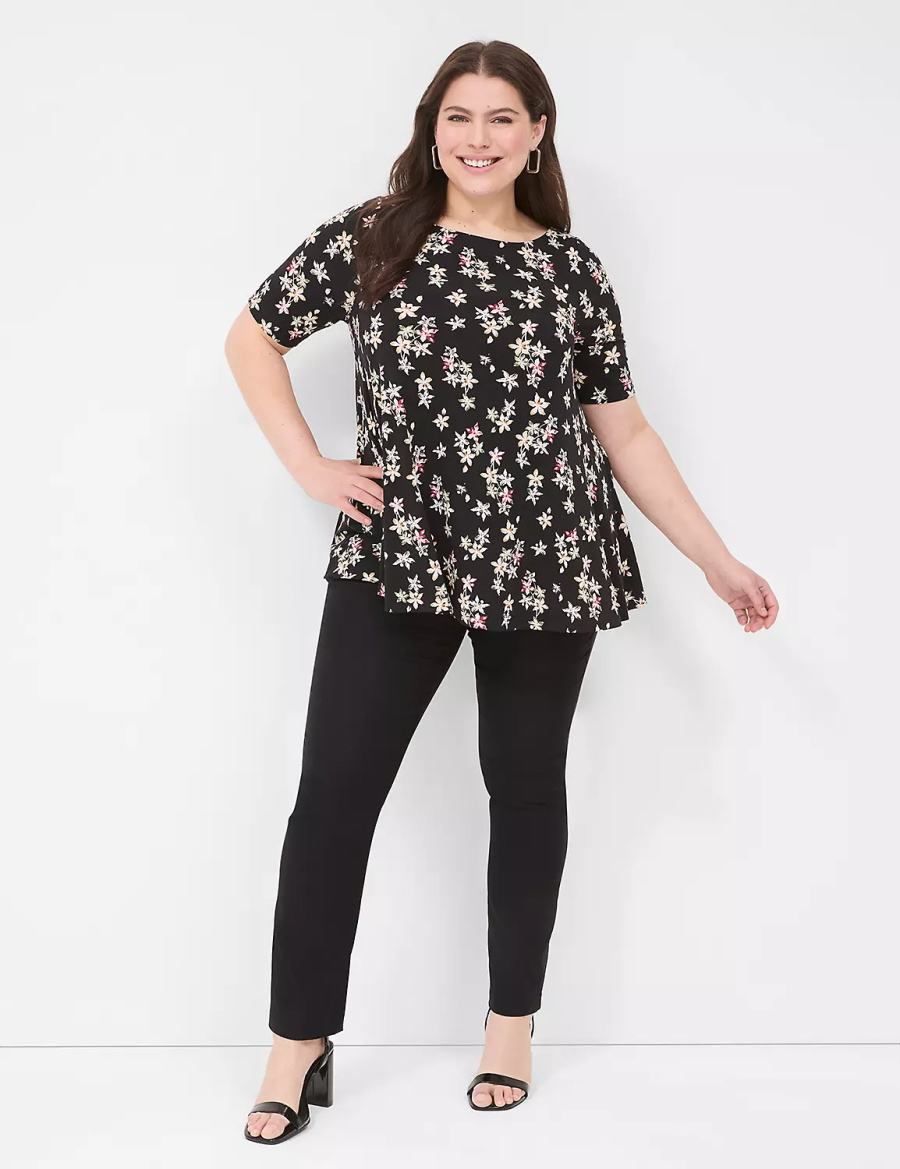 Lane Bryant Swing Boatneck Top T-shirts Dames Zwart | CRE88HH