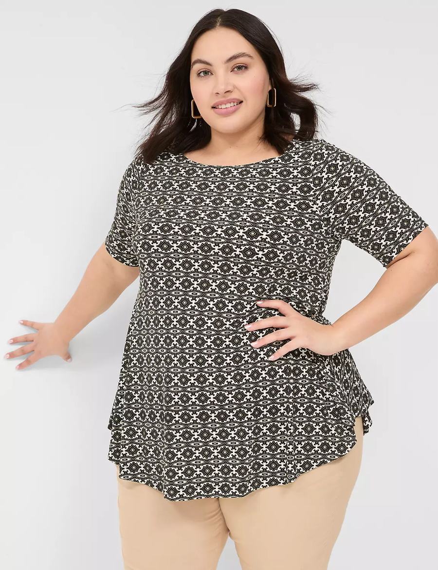 Lane Bryant Swing Boatneck Top T-shirts Dames Zwart | UYY8061ND